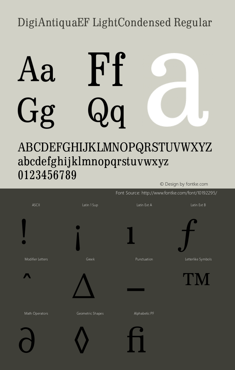 DigiAntiquaEF LightCondensed Regular 001.000 Font Sample