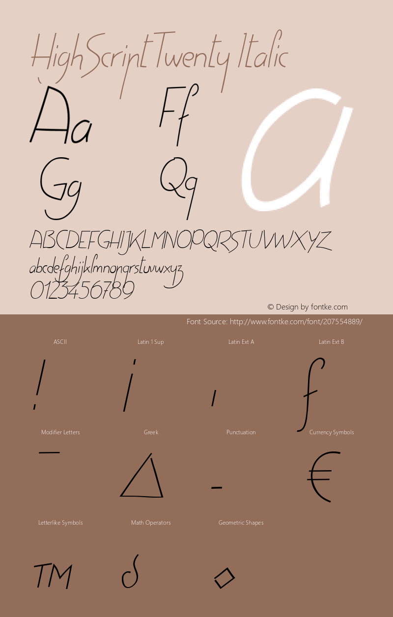 HighScriptTwenty Italic Version 1.0 2/10/99图片样张