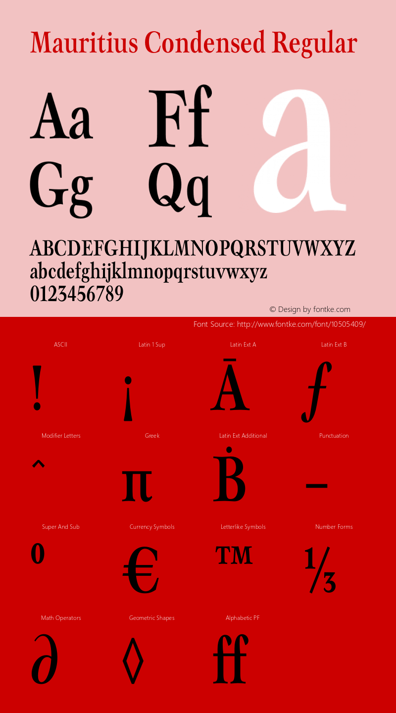 Mauritius Condensed Regular Version 1.000 Font Sample