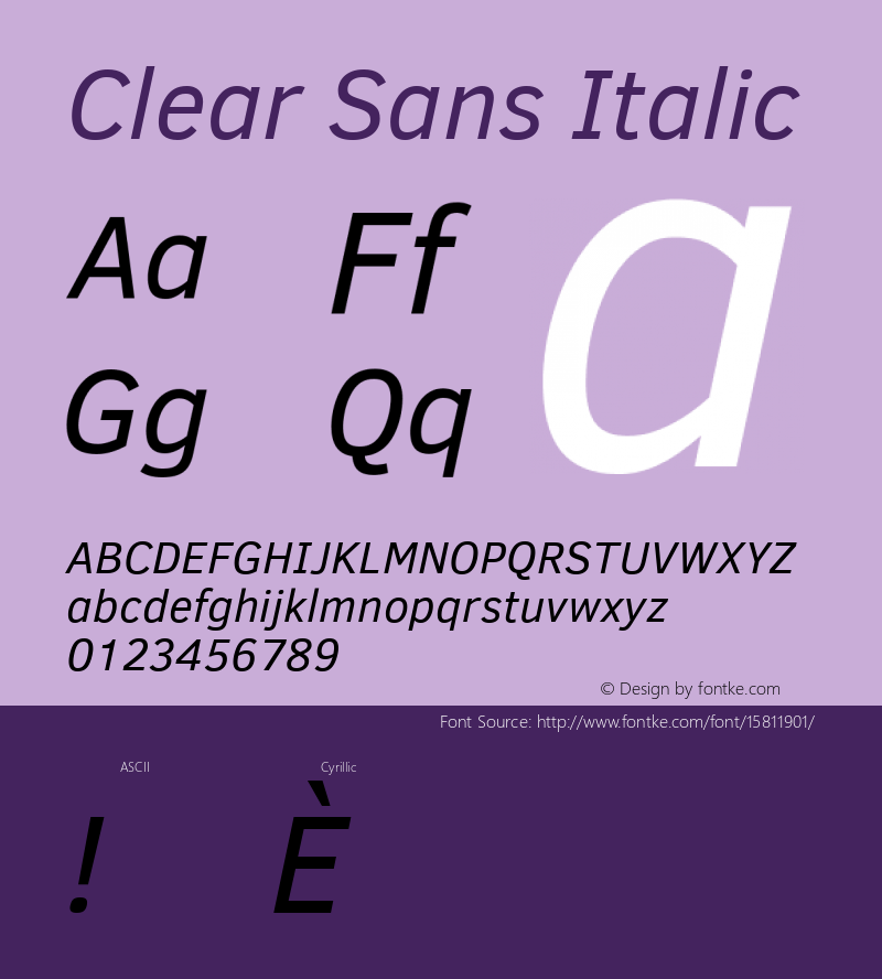 Clear Sans Italic Version 1.00; ttfautohint (v1.4.1) Font Sample