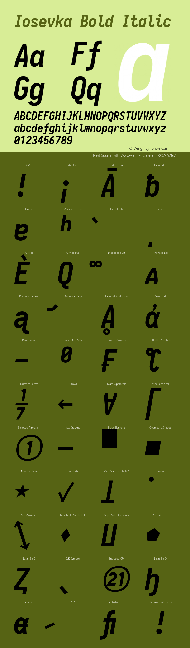 Iosevka Bold Italic 1.13.3; ttfautohint (v1.6) Font Sample