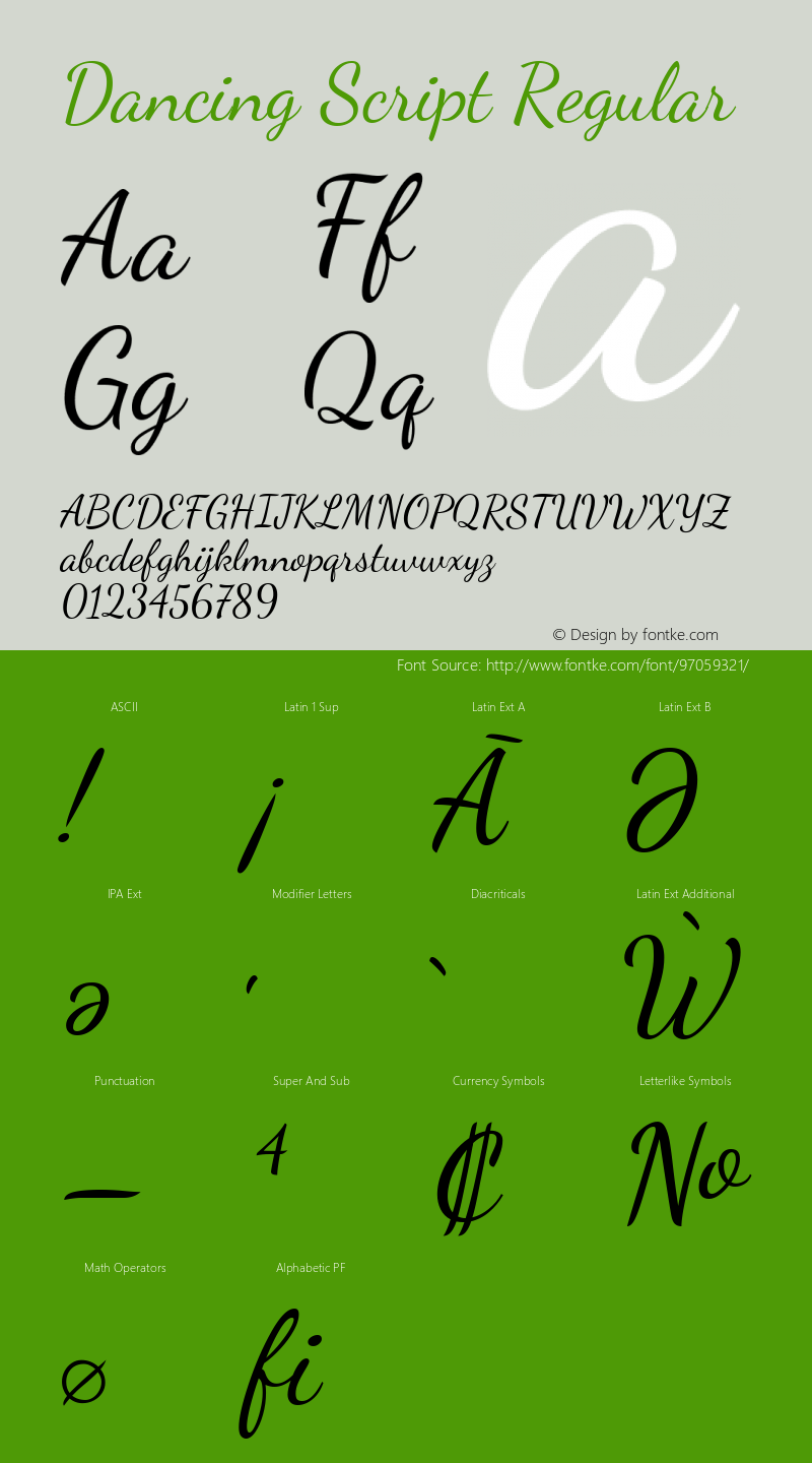 Dancing Script Regular Version 2.000 Font Sample