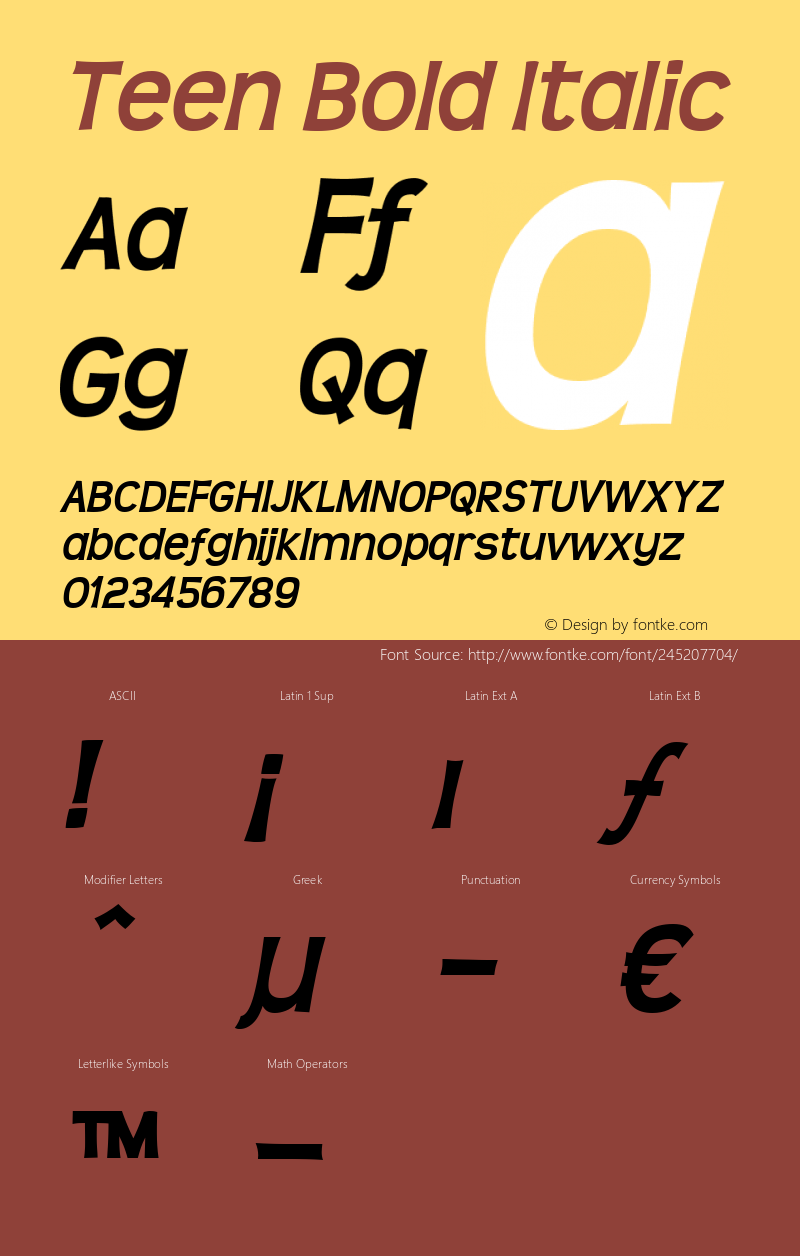 Teen Bold Italic Version 3.001图片样张