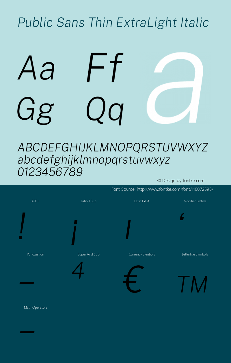 Public Sans Thin ExtraLight Italic Version 1.007 Font Sample