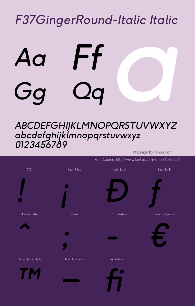 F37GingerRound-Italic Version 1.000;PS 001.000;hotconv 1.0.88;makeotf.lib2.5.64775 Font Sample