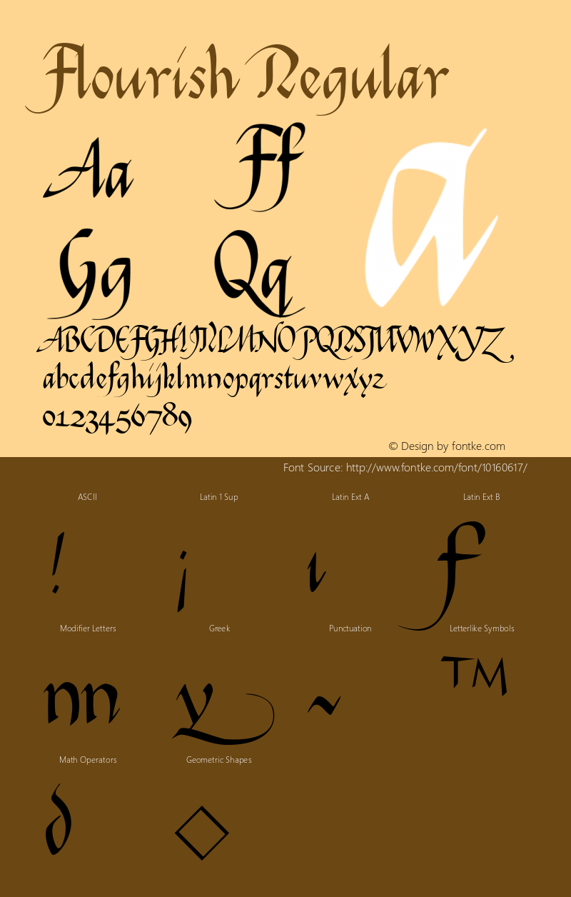 Flourish Regular Macromedia Fontographer 4.1 4/29/03 Font Sample