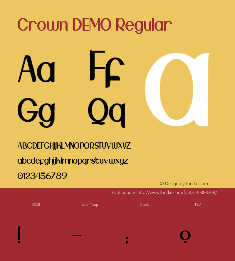 Crown DEMO Version 1.00;February 9, 2019;FontCreator 11.5.0.2427 64-bit图片样张