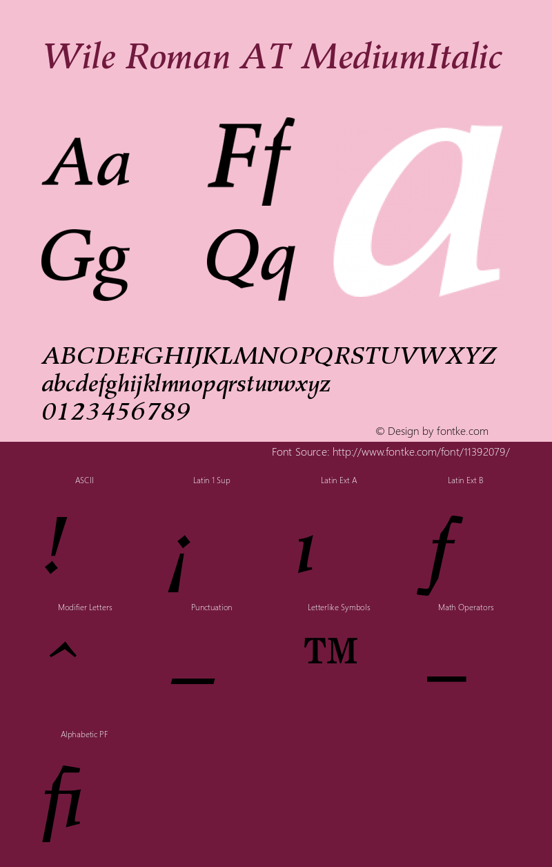 Wile Roman AT MediumItalic Version 001.000 Font Sample