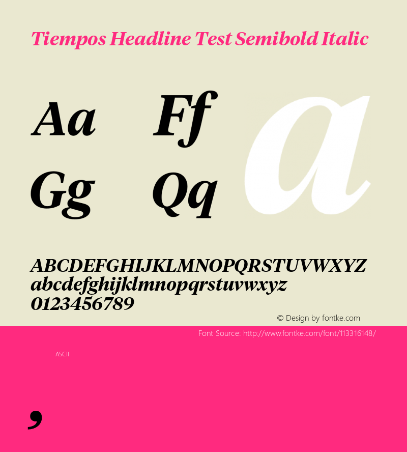 TiemposHeadline-SemiboldItalicTest Version 1.008;hotconv 1.0.116;makeotfexe 2.5.65601;0 Font Sample