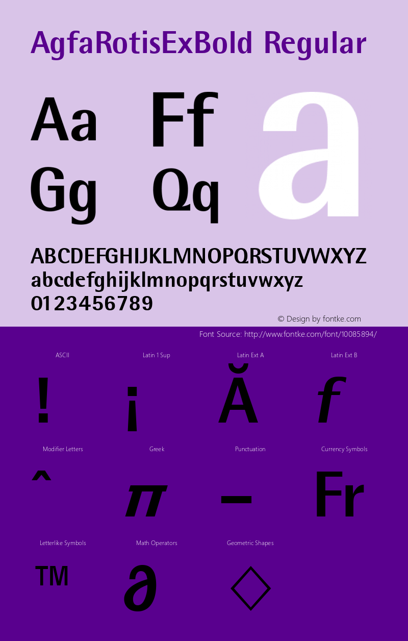 AgfaRotisExBold Regular Version 1.0e Font Sample