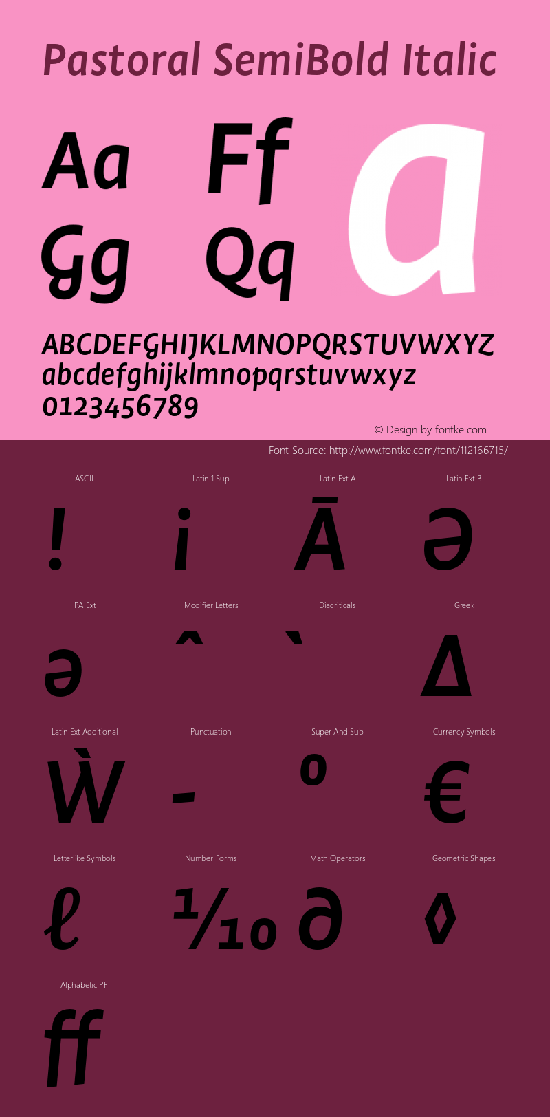 Pastoral SemiBold Italic Version 1.00 Font Sample
