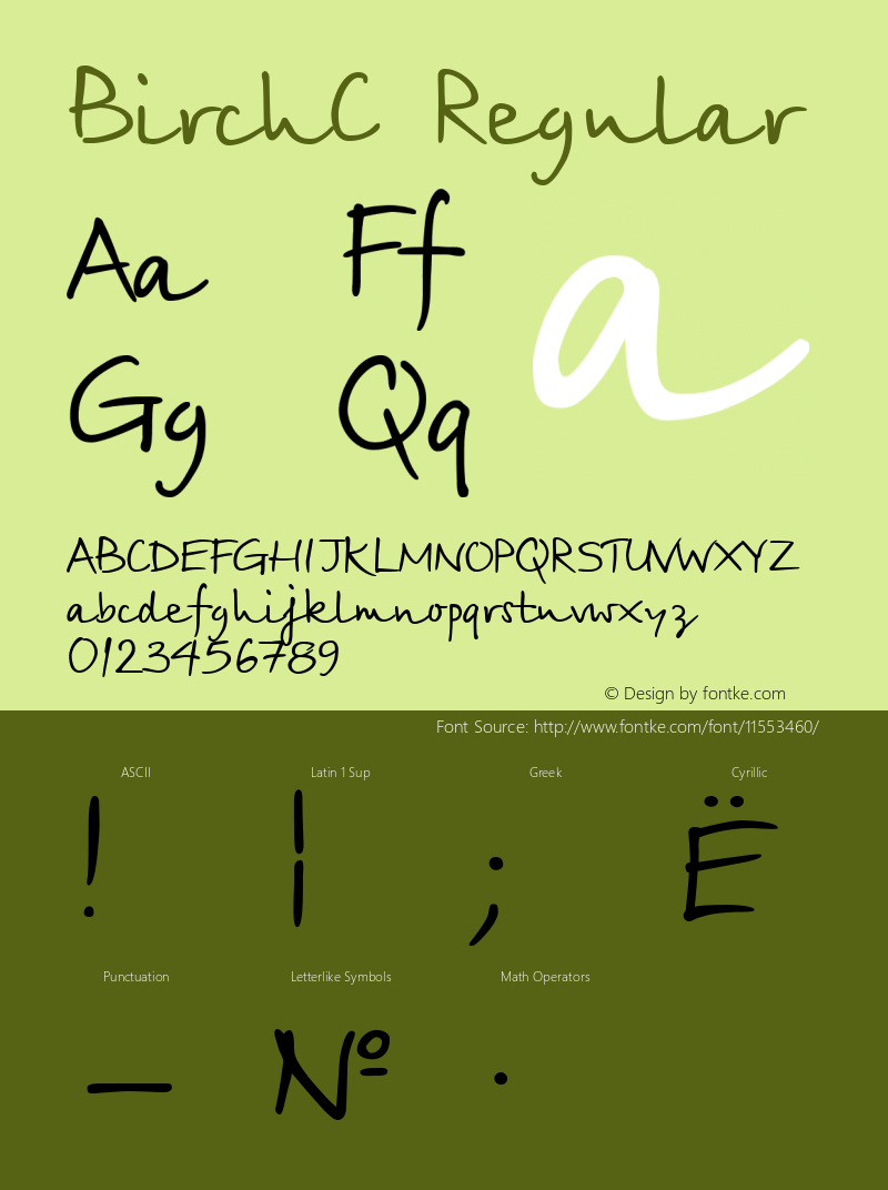 BirchC Regular Version 001.001 Font Sample