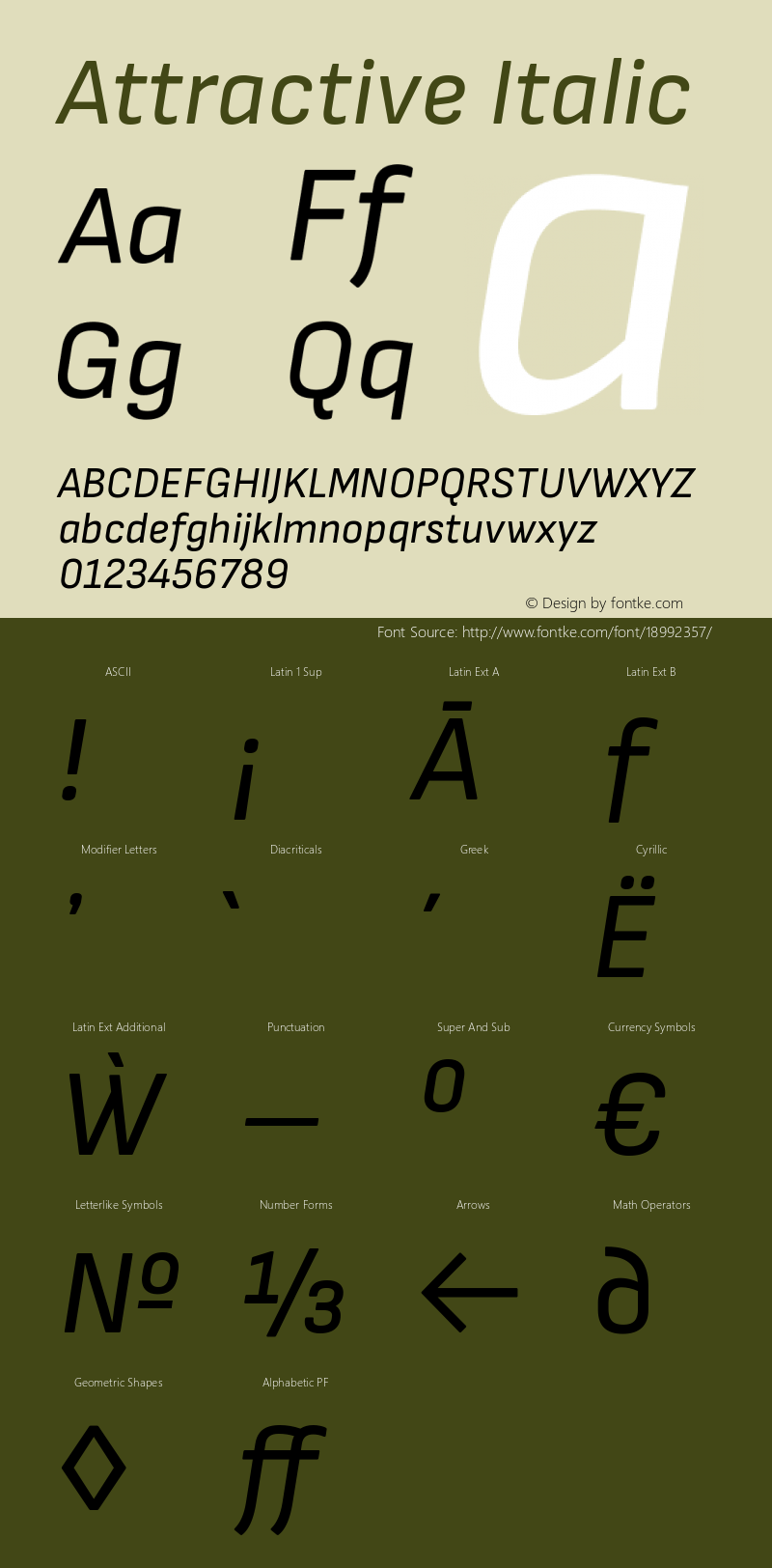 Attractive Italic Version 1.000 Font Sample