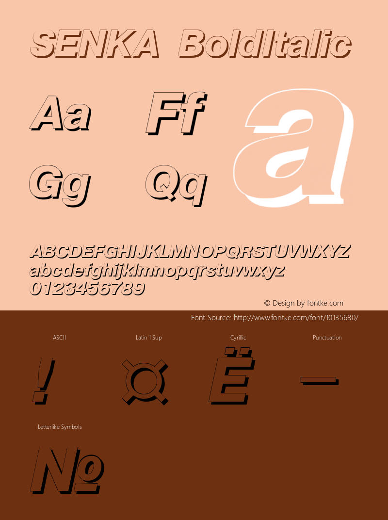 SENKA BoldItalic Version 1.00 2004 initial release Font Sample