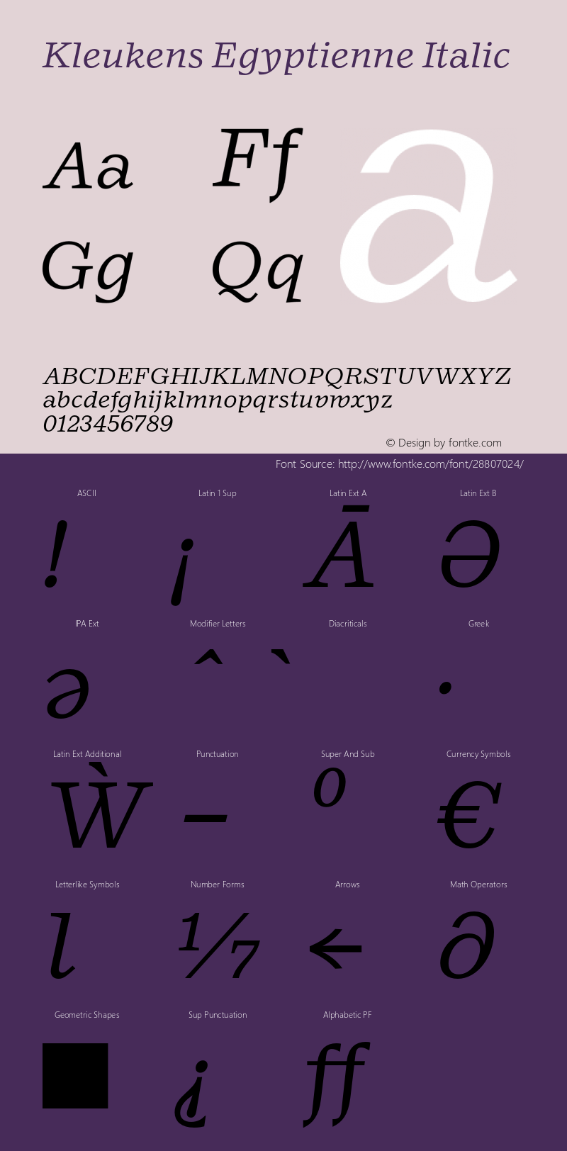 KleukensEgyptienne-Italic Version 1.001 Font Sample