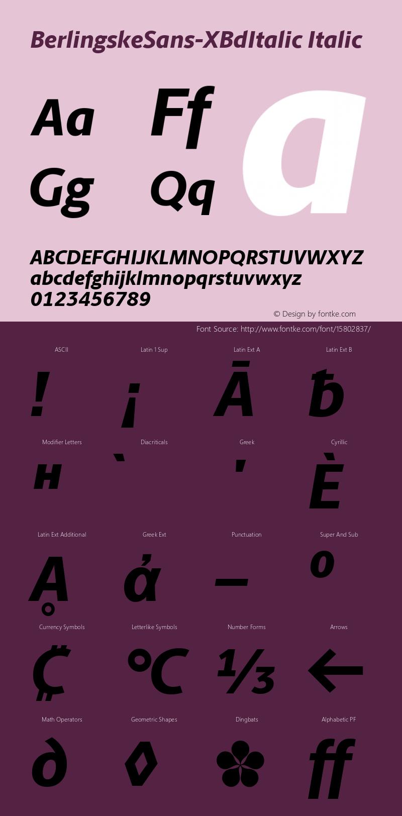 BerlingskeSans-XBdItalic Italic Version 1.003 Font Sample