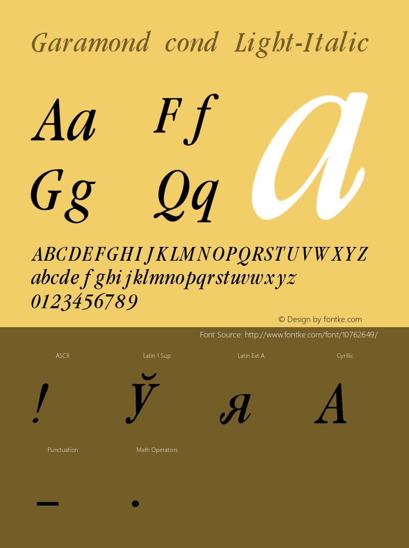 Garamond cond Light-Italic 001.000 Font Sample