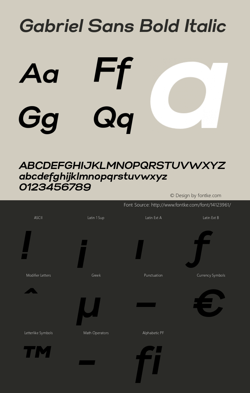 Gabriel Sans Bold Italic Version 1.000 Font Sample