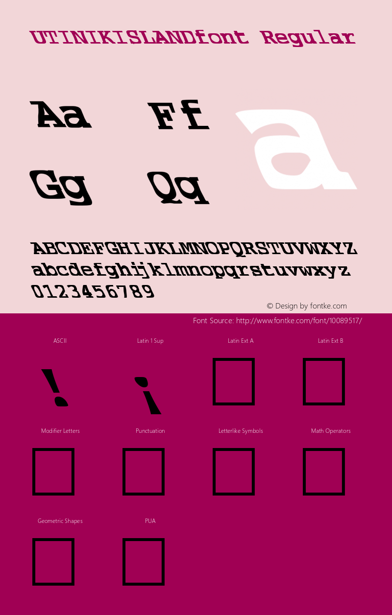 UTINIKISLANDfont Regular Altsys Fontographer 3.5  4/4/01 Font Sample