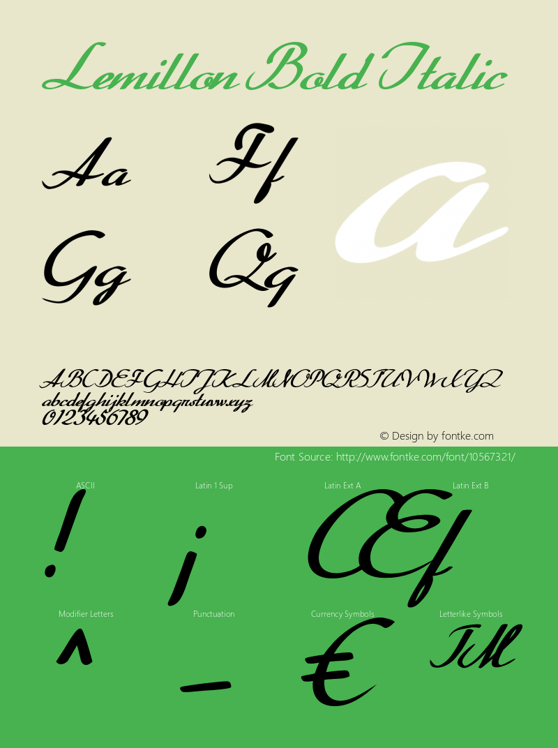 Lemillon Bold Italic Version 1.000 Font Sample