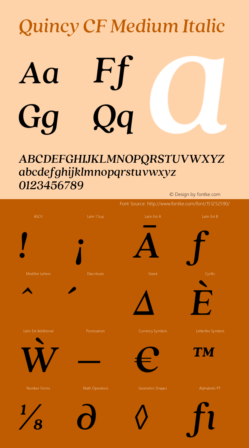 Quincy CF Medium Italic Version 4.100;hotconv 1.0.109;makeotfexe 2.5.65596 Font Sample