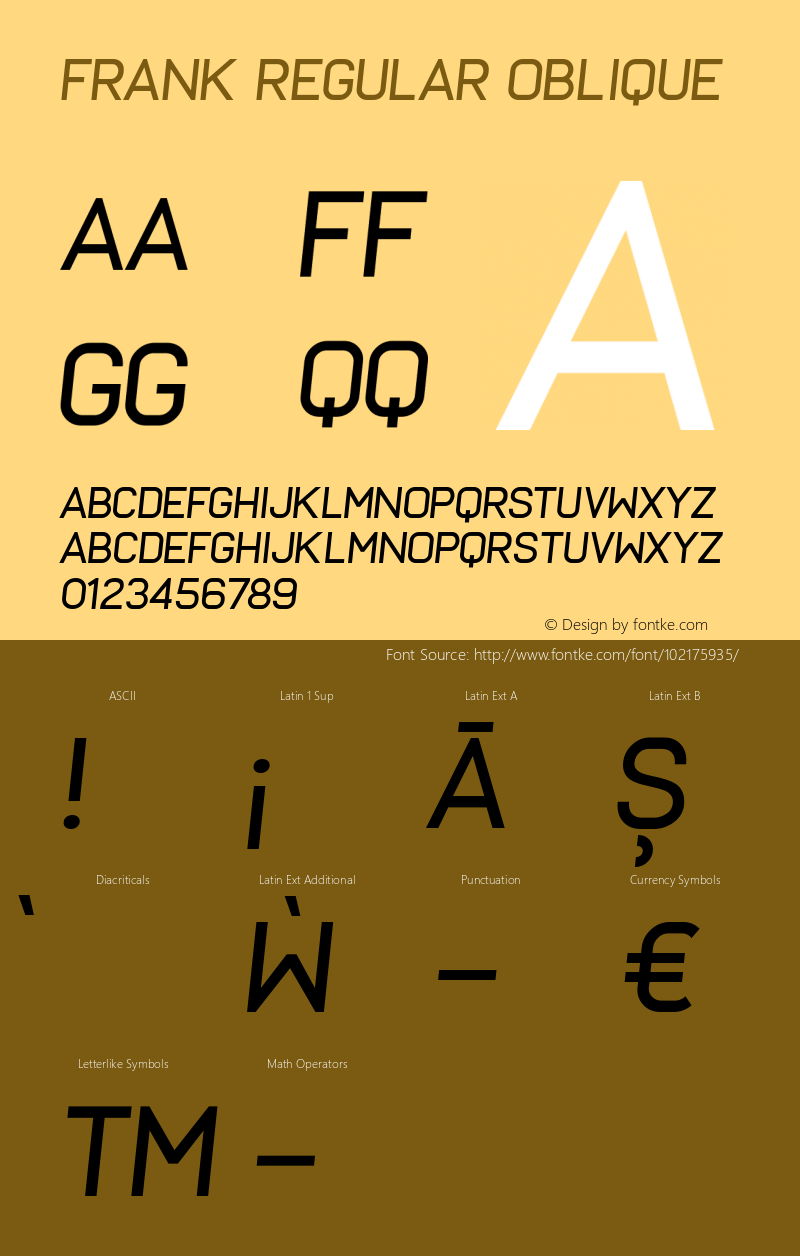 Frank Regular Oblique Version 1.000;PS 001.000;hotconv 1.0.88;makeotf.lib2.5.64775 Font Sample
