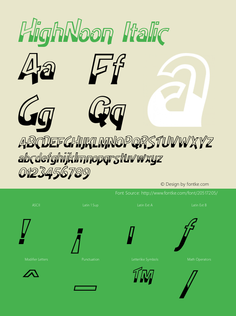 HighNoon Italic Altsys Fontographer 3.5  7/11/96 Font Sample