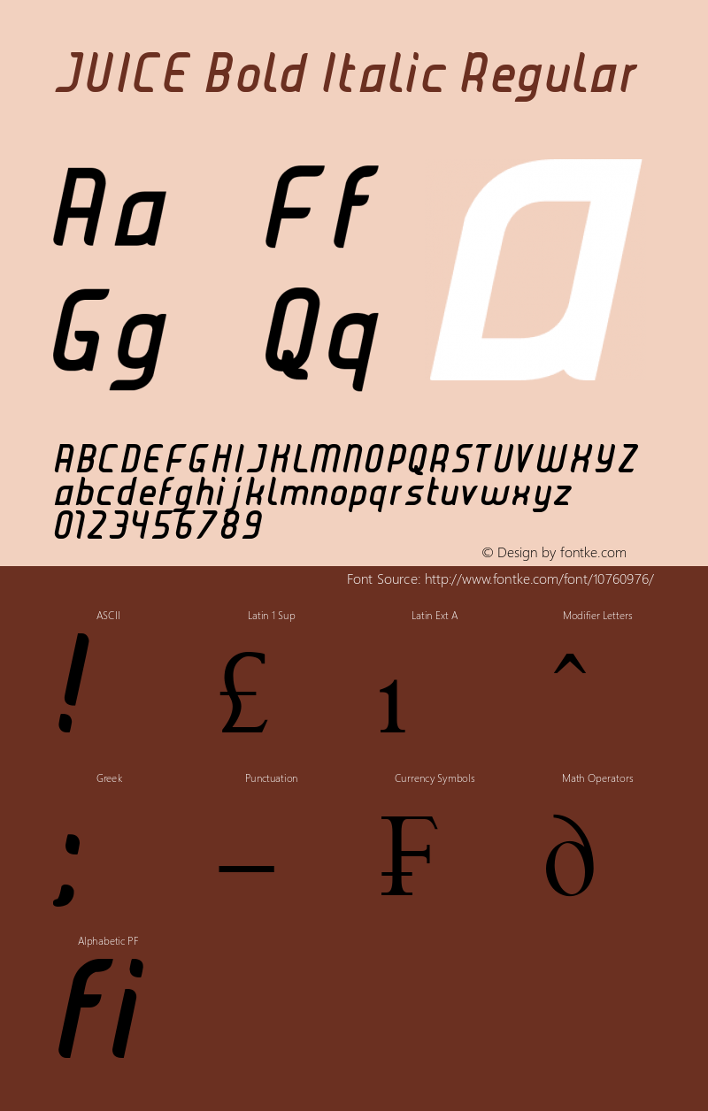 JUICE Bold Italic Regular Version 1.00 December 24, 2008, initial release Font Sample