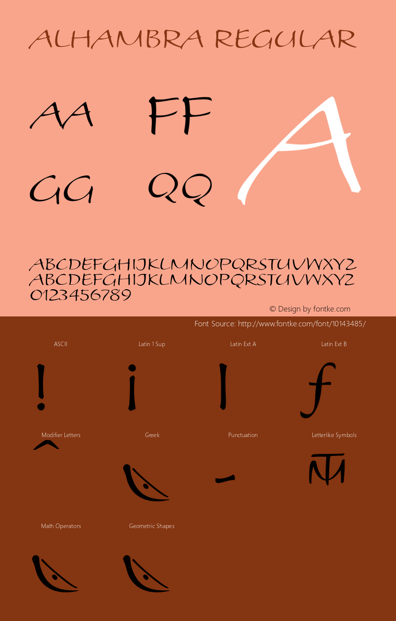 Alhambra Regular Macromedia Fontographer 4.1 07/15/2001 Font Sample