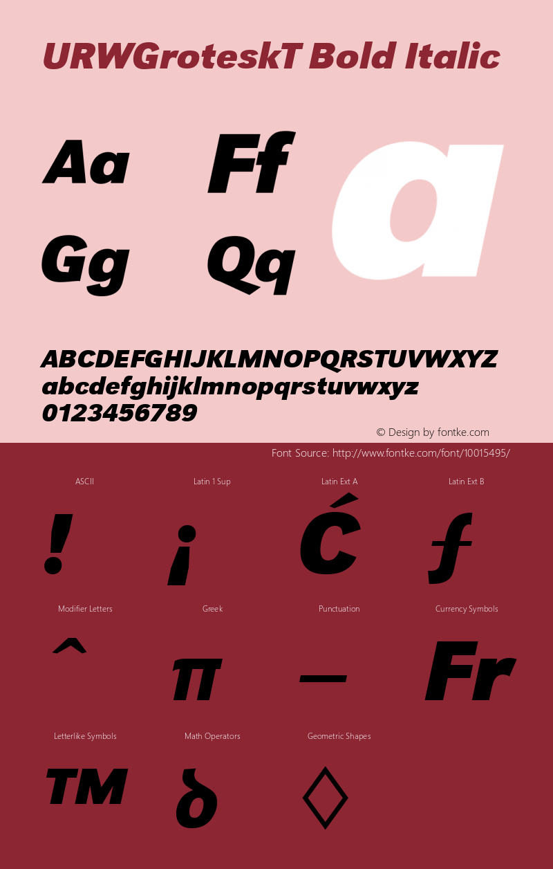 URWGroteskT Bold Italic Version 001.005 Font Sample