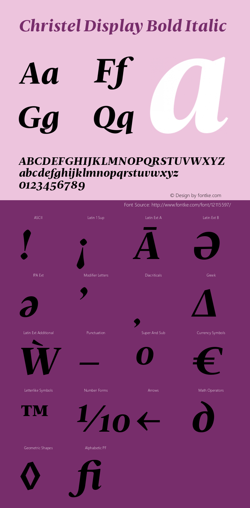 Christel Display Bold Italic Version 1.000 2014 initial release Font Sample