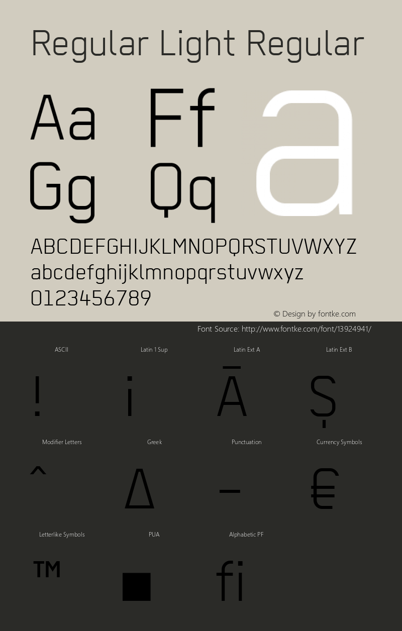 Regular Light Regular Version 2.1 2012 Font Sample