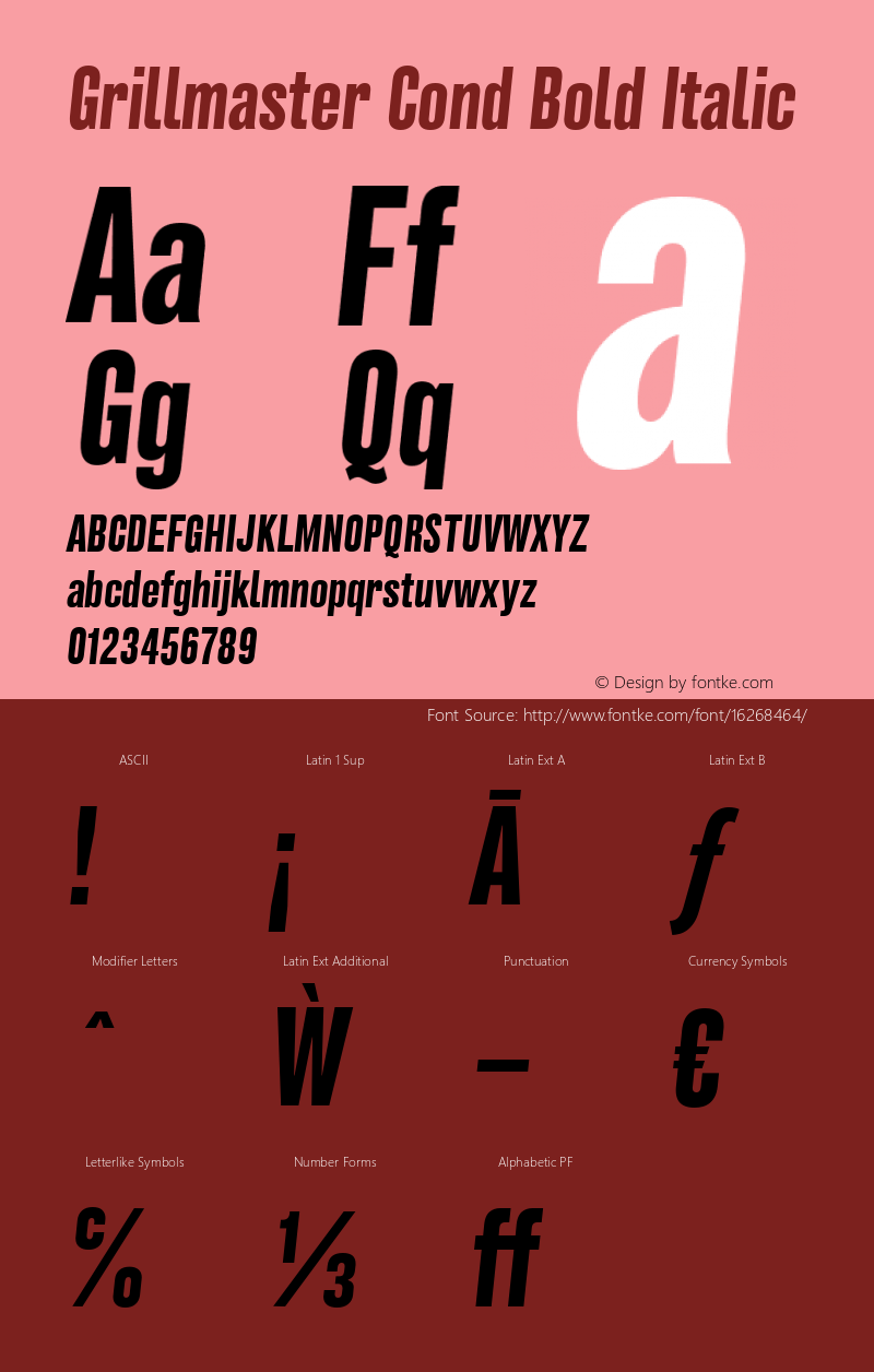 Grillmaster Cond Bold Italic Version 1.000 Font Sample