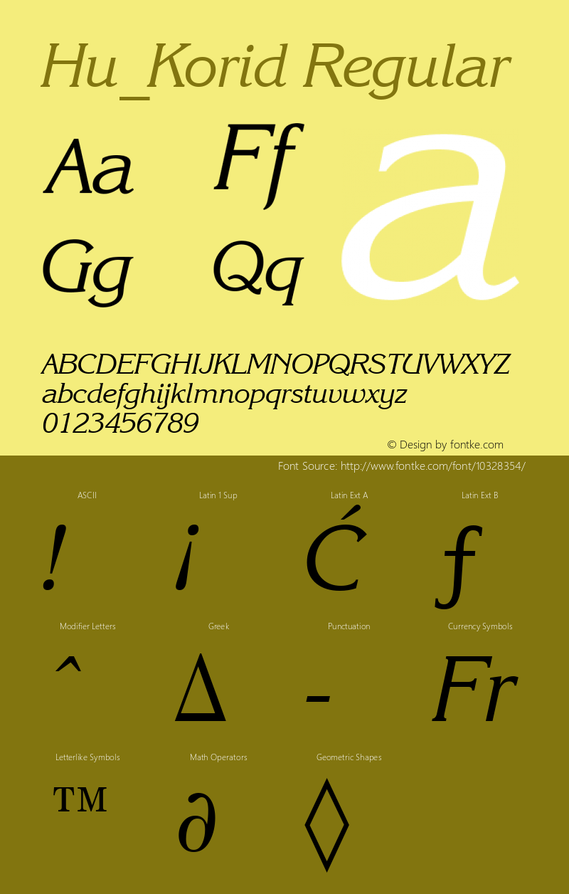 Hu_Korid Regular Copyright (c) 1997 by WoodStone. Font Sample