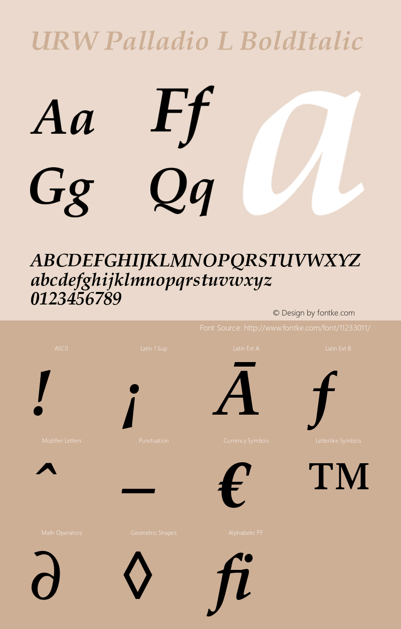 URW Palladio L BoldItalic Version 1.05 Font Sample