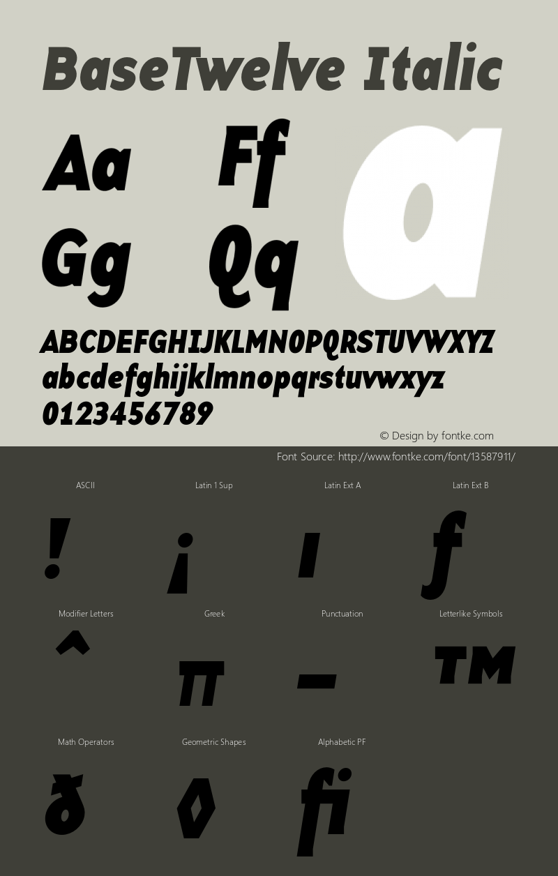 BaseTwelve Italic 001.000 Font Sample