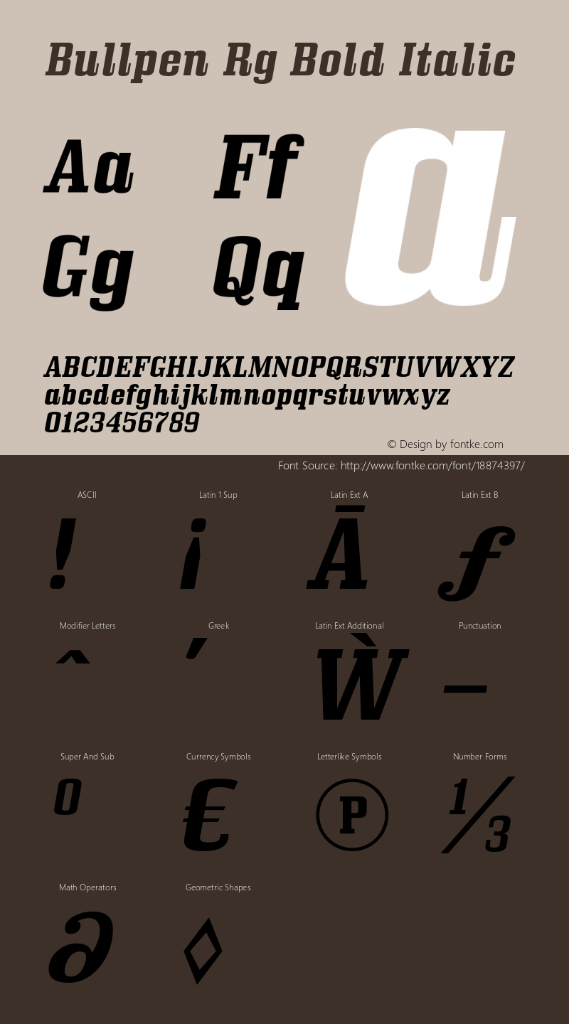 Bullpen Rg Bold Italic Version 5.002 Font Sample