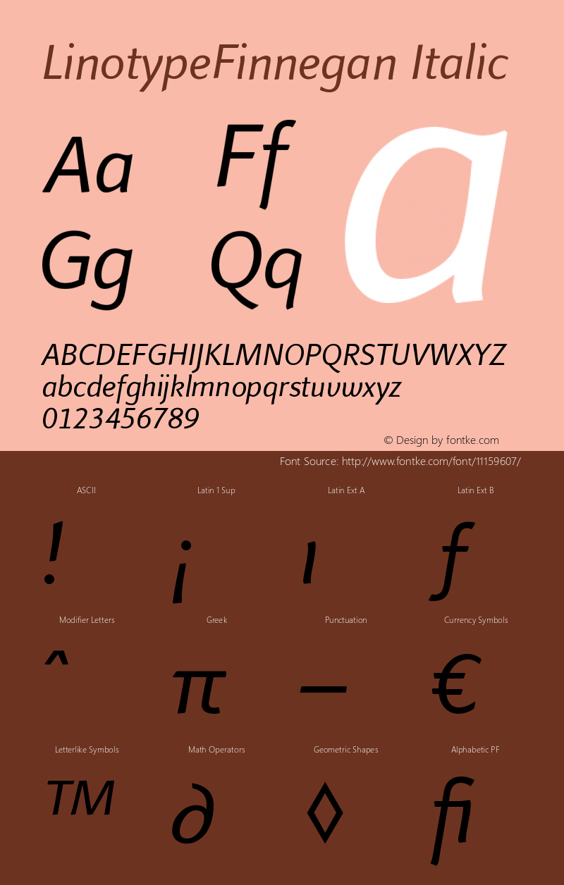 LinotypeFinnegan Italic Version 005.000 Font Sample