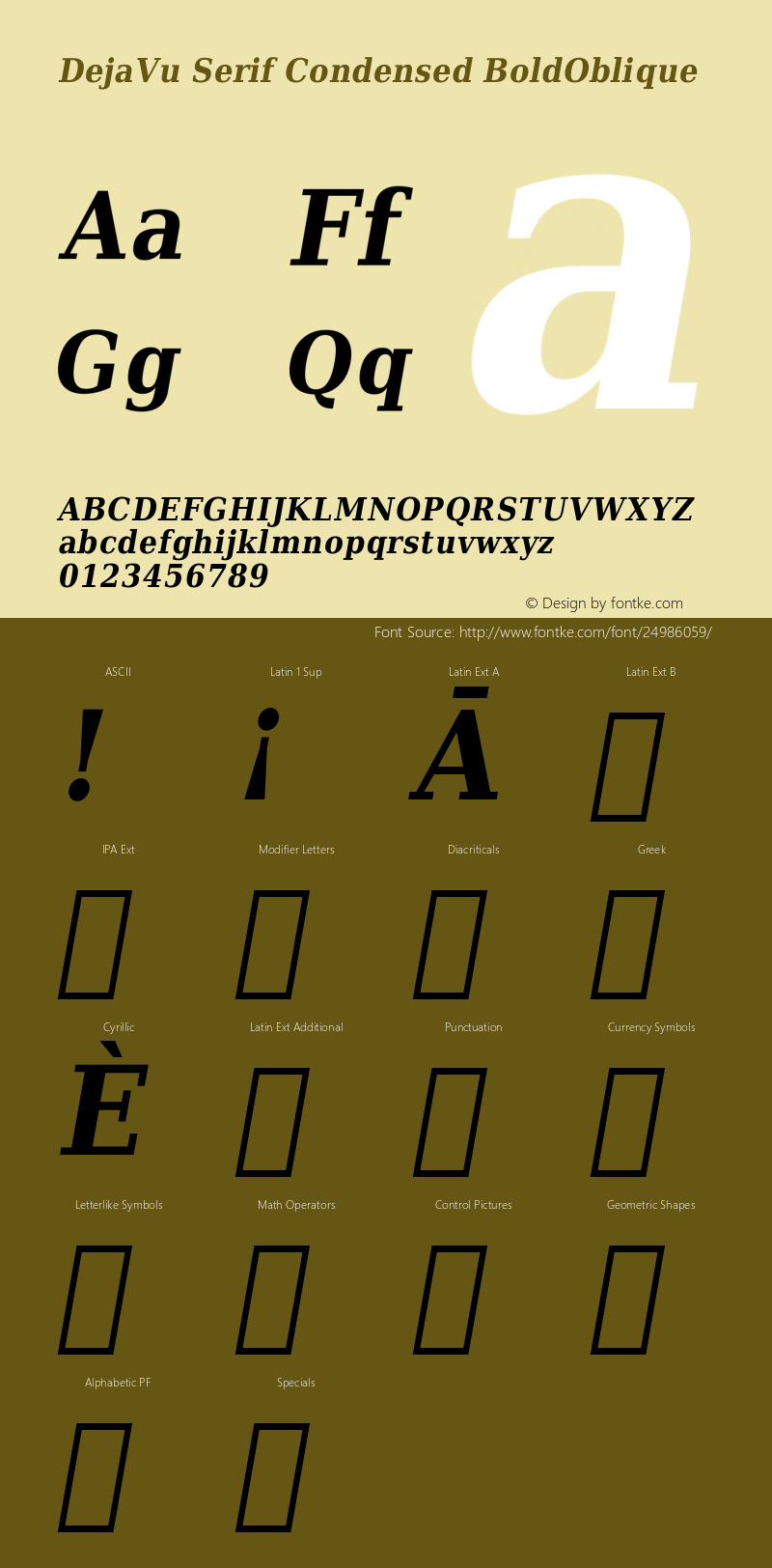 DejaVu Serif Condensed Bold Oblique Version 1.13 Font Sample