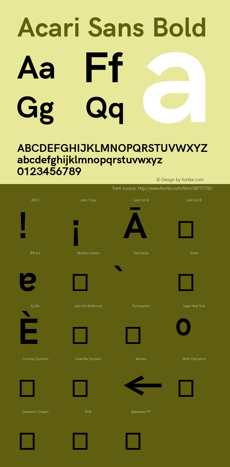 Acari Sans Bold Version 1.045;January 11, 2019;FontCreator 11.5.0.2425 64-bit; ttfautohint (v1.6) Font Sample