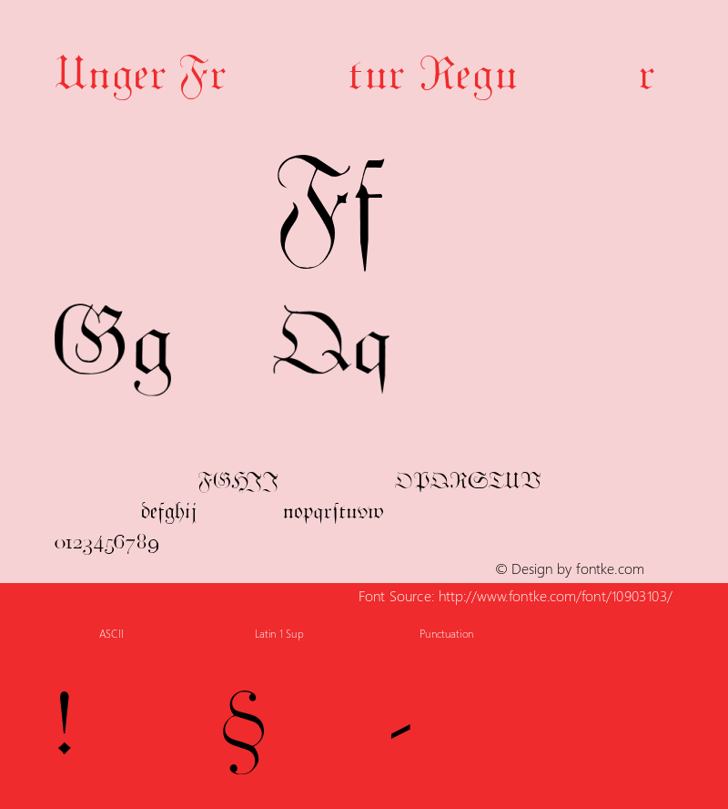 Unger Fraktur Regular Macromedia Fontographer 4.1 3/7/97 Font Sample