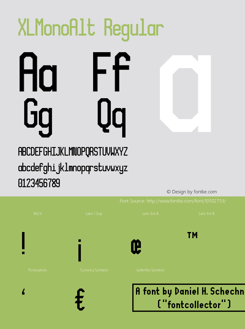 XLMonoAlt Regular Version 1.0 Font Sample