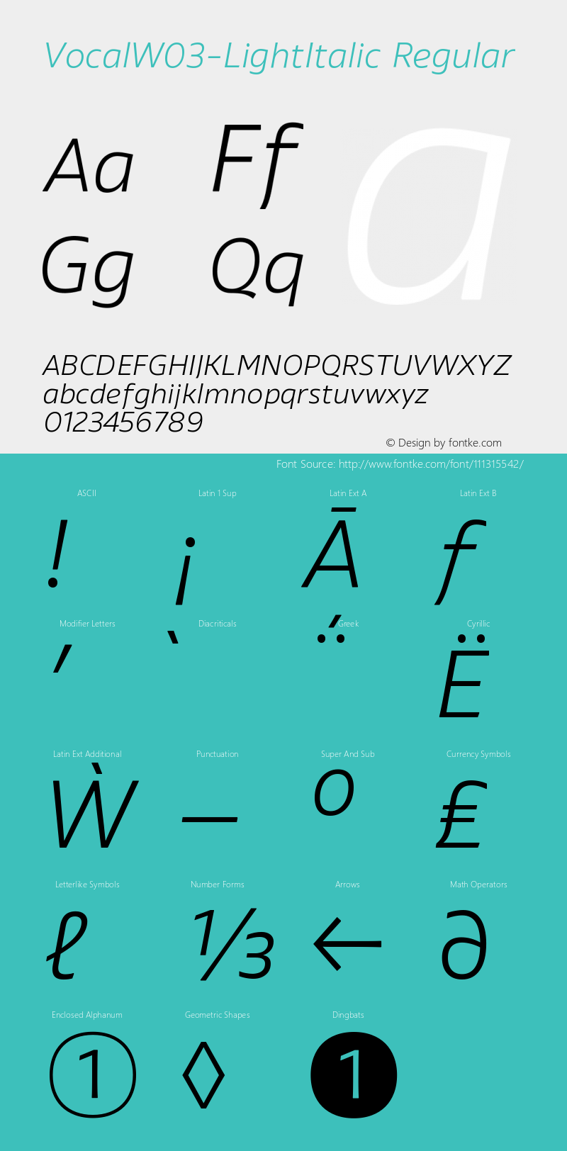 Vocal W03 LightItalic Version 1.00 Font Sample