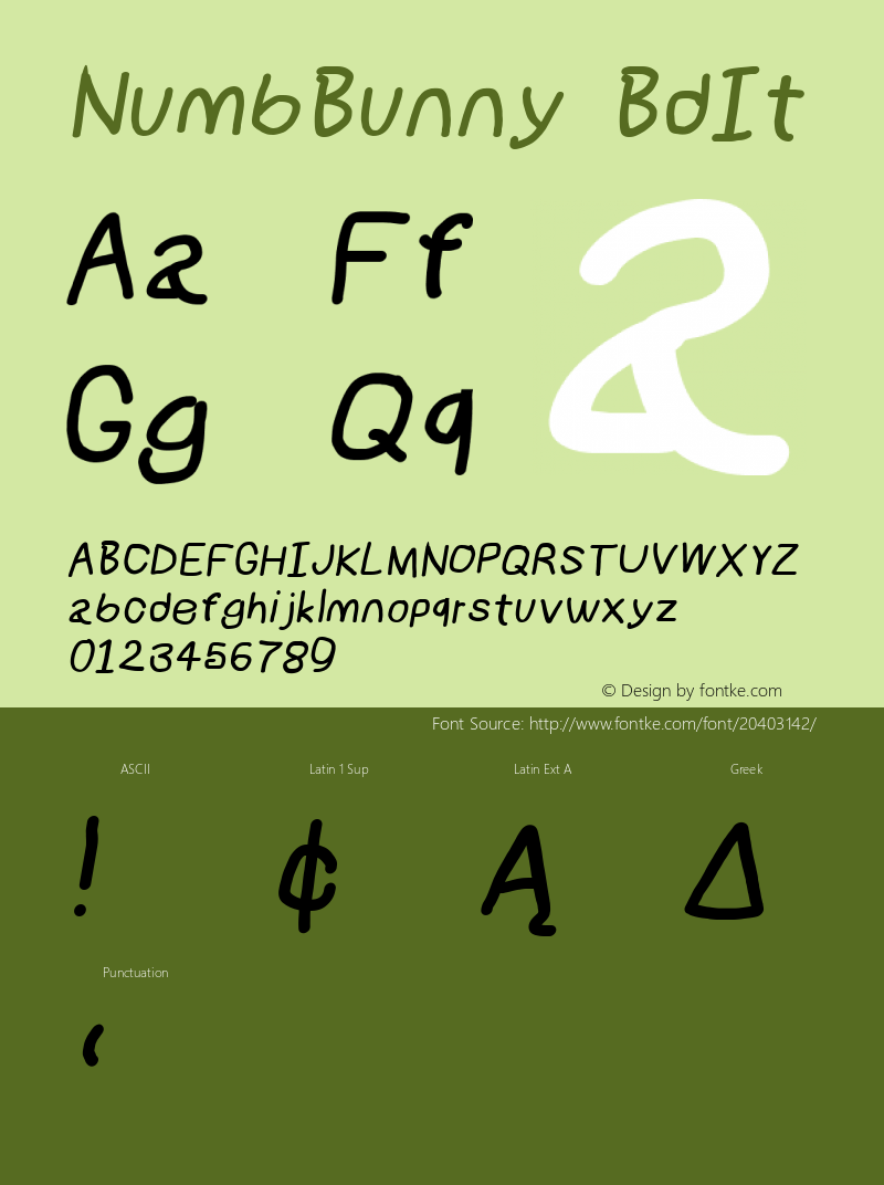 NumbBunny Bold Italic Version 1.0 Font Sample