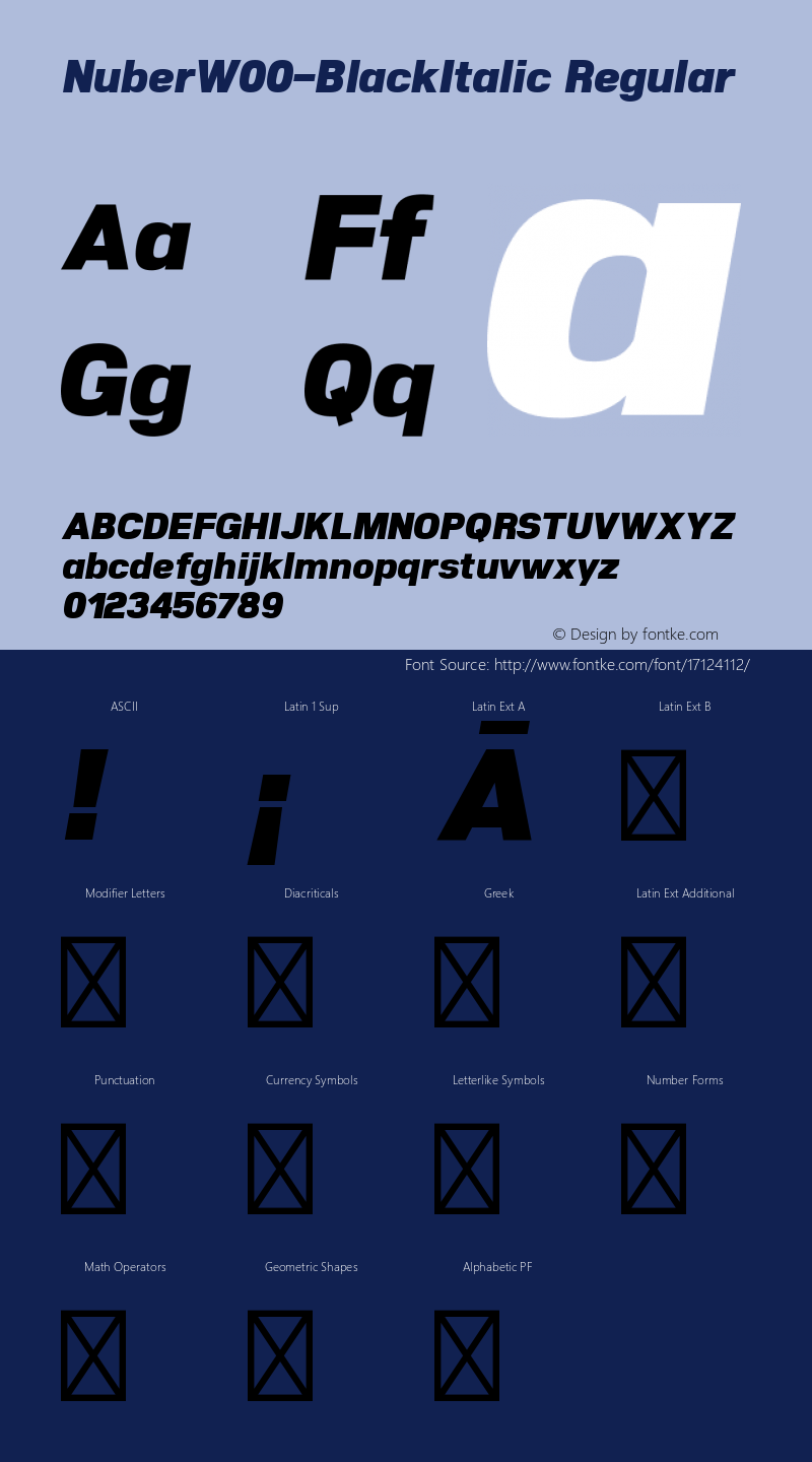 NuberW00-BlackItalic Regular Version 1.00 Font Sample