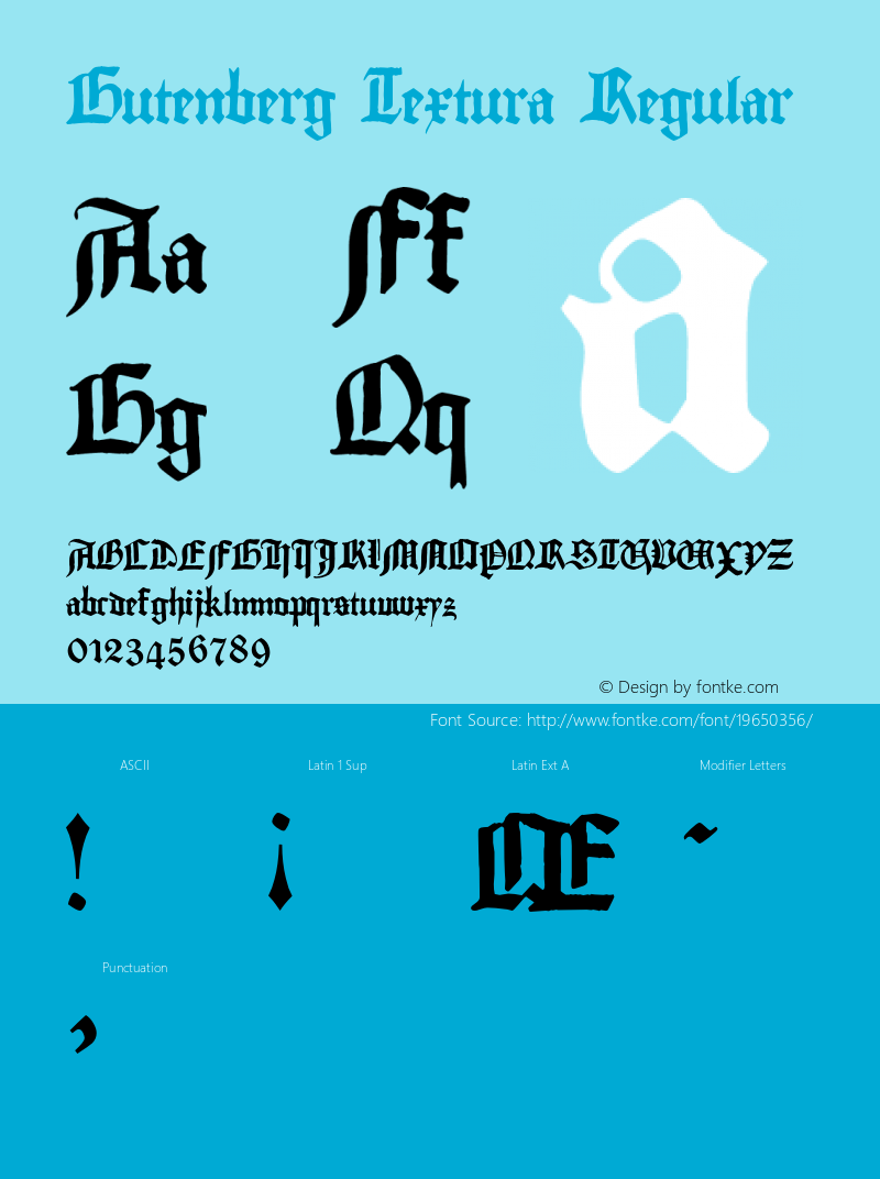 GutenbergTextura Version 1.001 Font Sample