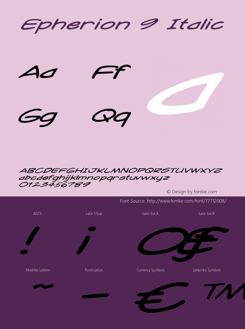 Epherion9-ExtraexpandedItalic Version 1.000 Font Sample