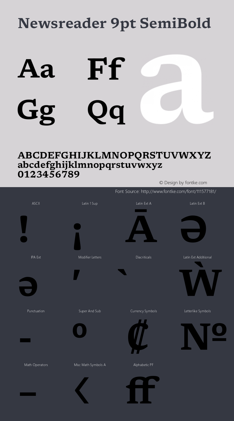 Newsreader 9pt SemiBold Version 1.003 Font Sample