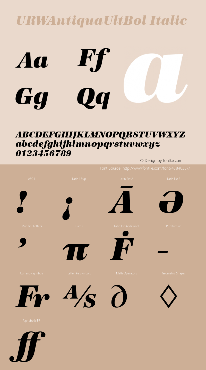 URWAntiquaUltBol Italic Version 1.00 Font Sample