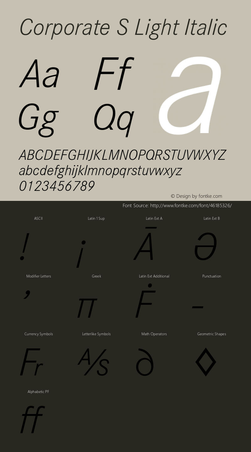 Corporate S Light Italic Version 1.00 Font Sample